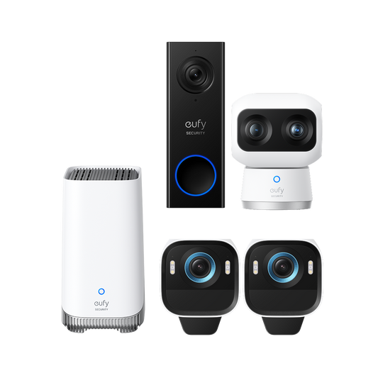 Kit da 2 telecamere eufyCam S3 Pro + Telecamera per interni S350 + eufy Security Videocitofono C30
