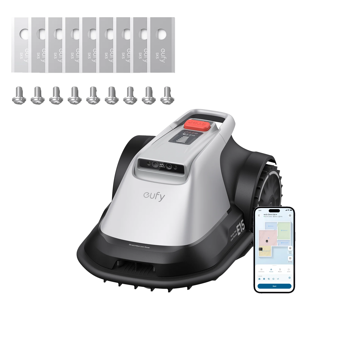 Robot tagliaerba eufy E15 con scatola di lame di ricambio eufy
