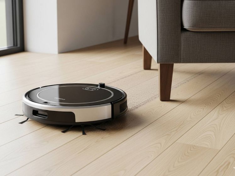 Robot aspirapolvere che pulisce il pavimento