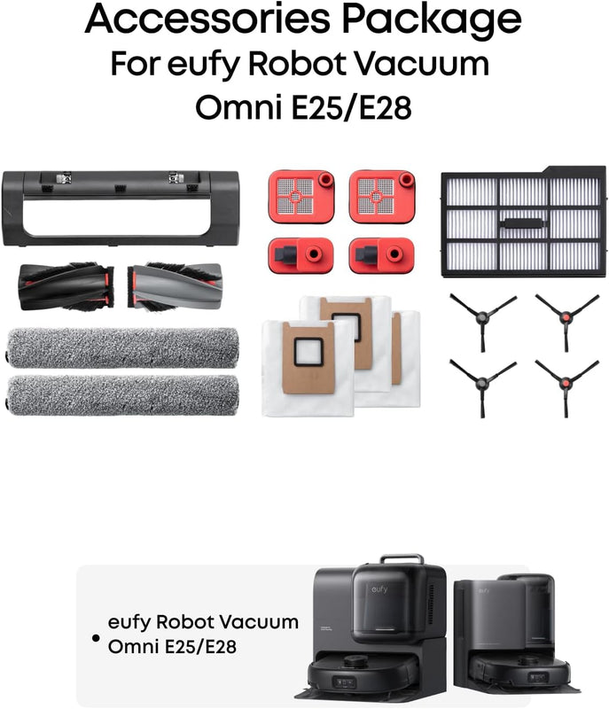 Pacchetto accessori eufy, Spazzola Laterale, Filtro, Spazzola Rotante per Robovac, Sacchetto della Polvere, Panno a Rullo, Filtro del Serbatoio dell&#39;Acqua Sporca