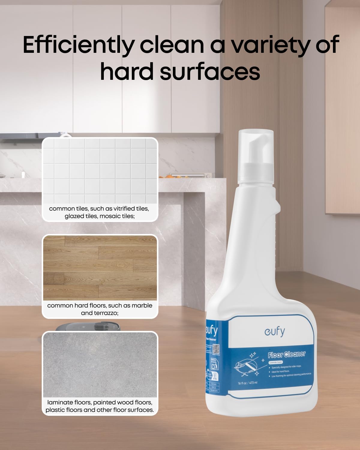 Soluzione di Pulizia per Pavimenti eufy Robovac , Pronta all'Uso, 473 ml, Detergente per Pavimenti, Sicuro, Compatibile con E28