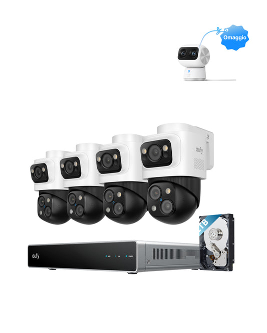 Sistema di Sicurezza eufy PoE NVR S4 Max+Telecamera per interni S350