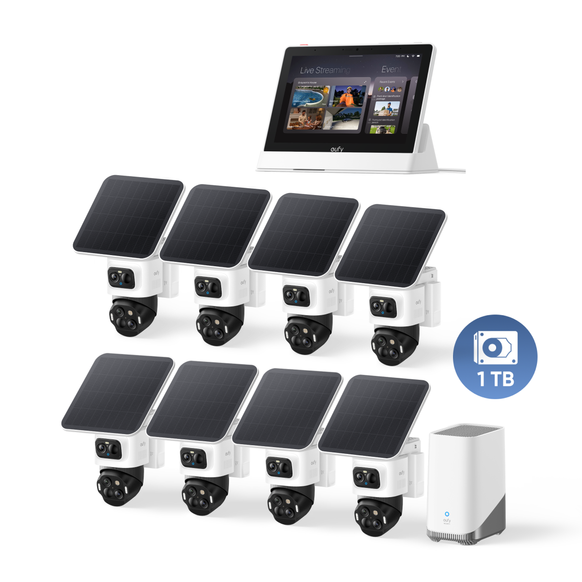 eufyCam S4 Kit 8 Telecamere(HomeBase S380)+Smart Display+1TB Hard Drive